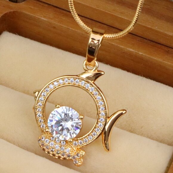 "Rose Gold Pisces Pendant with CZ Accents in Zodiac Fish Design, XPPT1550 - Picture 1 of 10